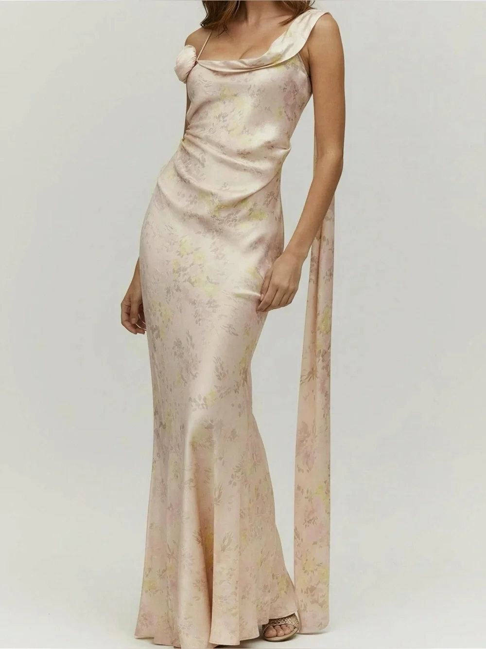 BHLDN Isla Scarf Printed Mermaid Maxi Dress, Pink Salt Vintage Rose, XXS